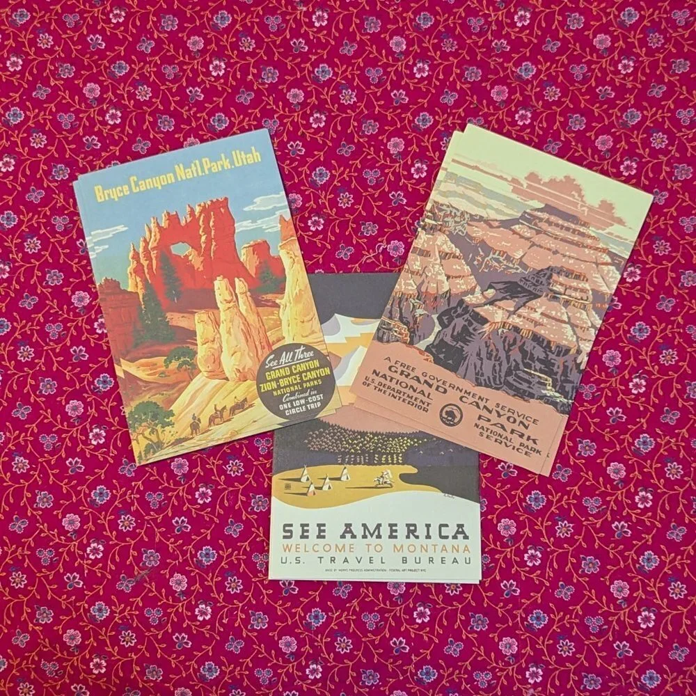 National Parks Postcards Tin 18 Ct Yosemite‎ Yellowstone Cavalini & Co Vintage